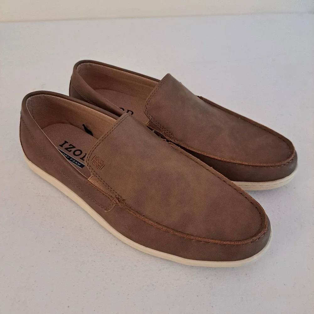 IZOD Loafers Mens Size 10 Brown Memory Foam Slip On Moc Toe Shoes 1263-567
